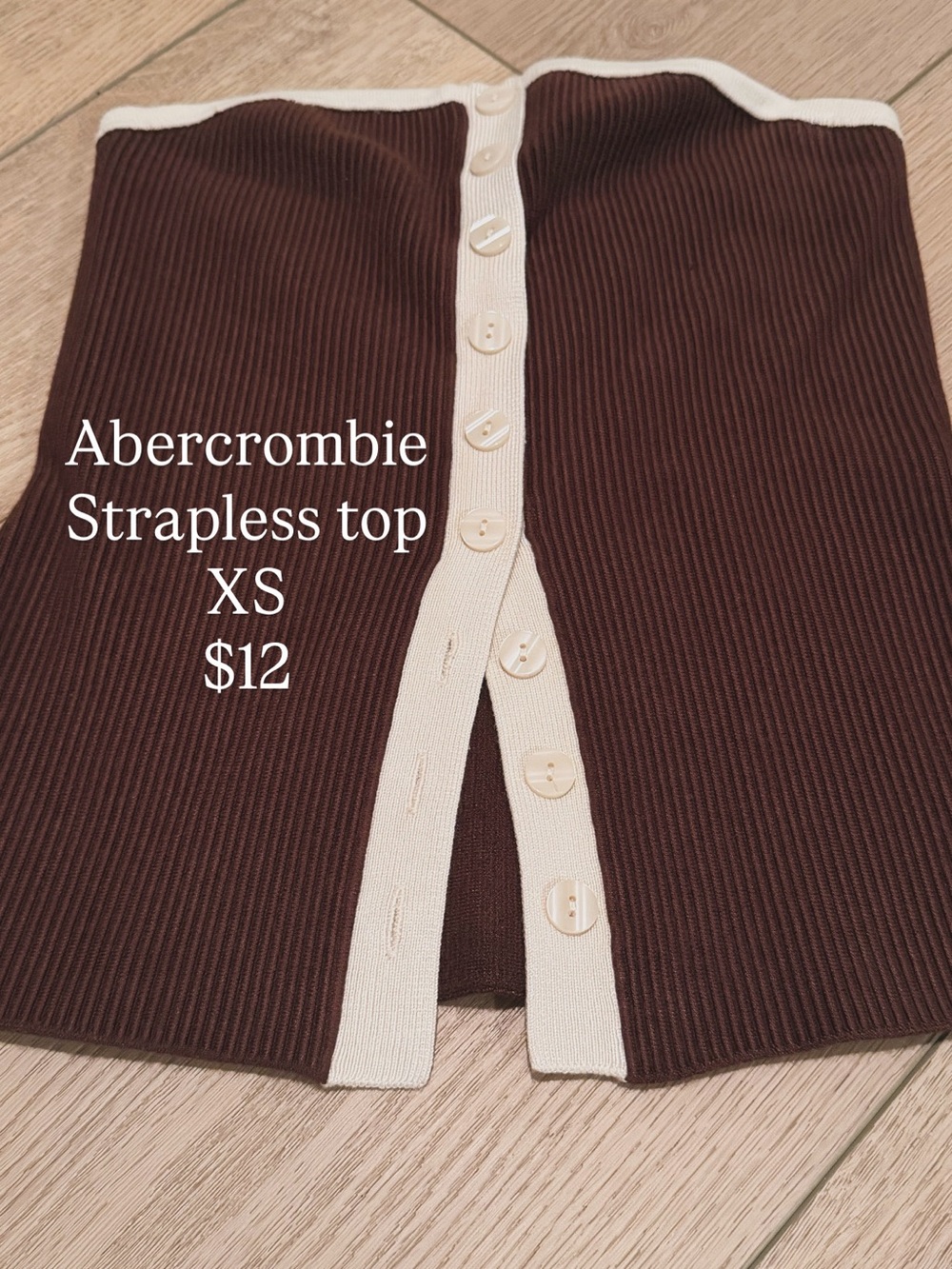 Abercrombie & Fitch Brown Strapless Ribbed Top with Cream Trim
